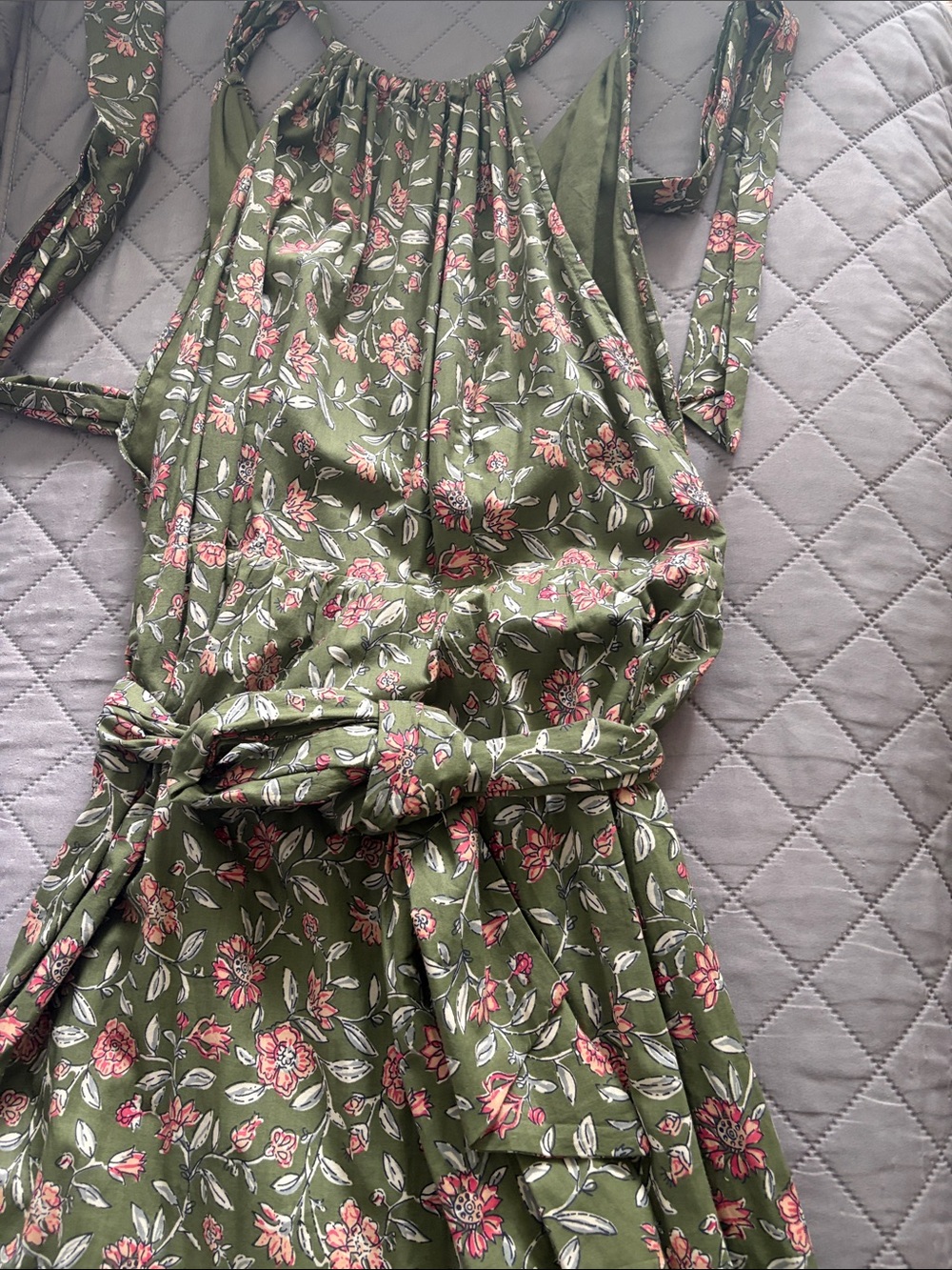 NWT Dune Dress Halter Maxi Khaki with Pink Floral Print - Picture 10 of 16